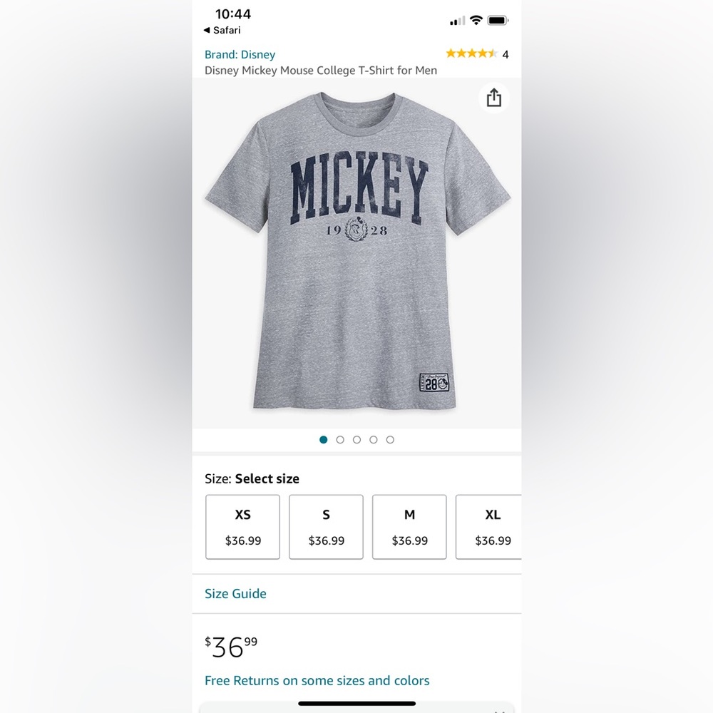 Disney Mickey Mouse College T-Shirt for Men